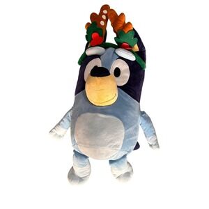 Large Bluey Plush with Christmas Antlers & Holly‎ - Perfect Holiday Gift! 36 in